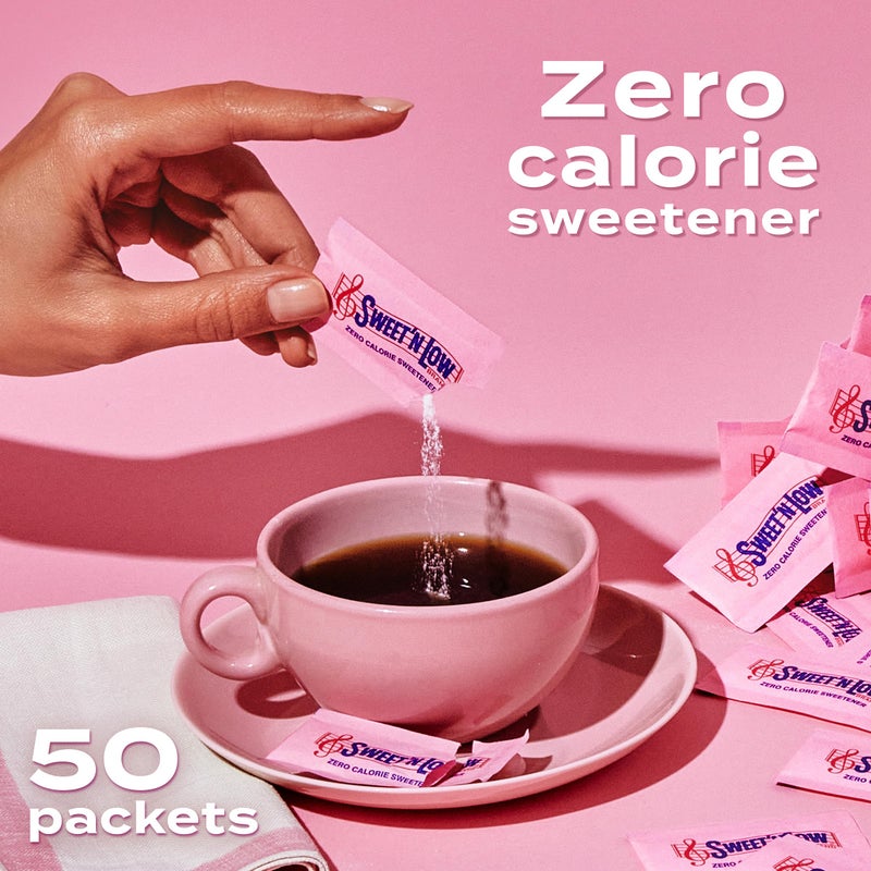 SWEET'N LOW حزم محلي Sweet'N Low خالية من السعرات الحرارية، 50 قطعة، كوشير وخالية من الغلوتين، مؤشر جلايسيمي منخفض، حزم محلي فردية للشاي والقهوة - Image 2
